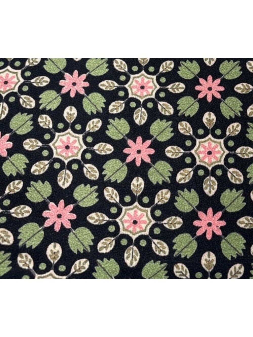 20x46" Upholstery Fabric Pink Flowers Green Leaves Black Background Charming Pat
